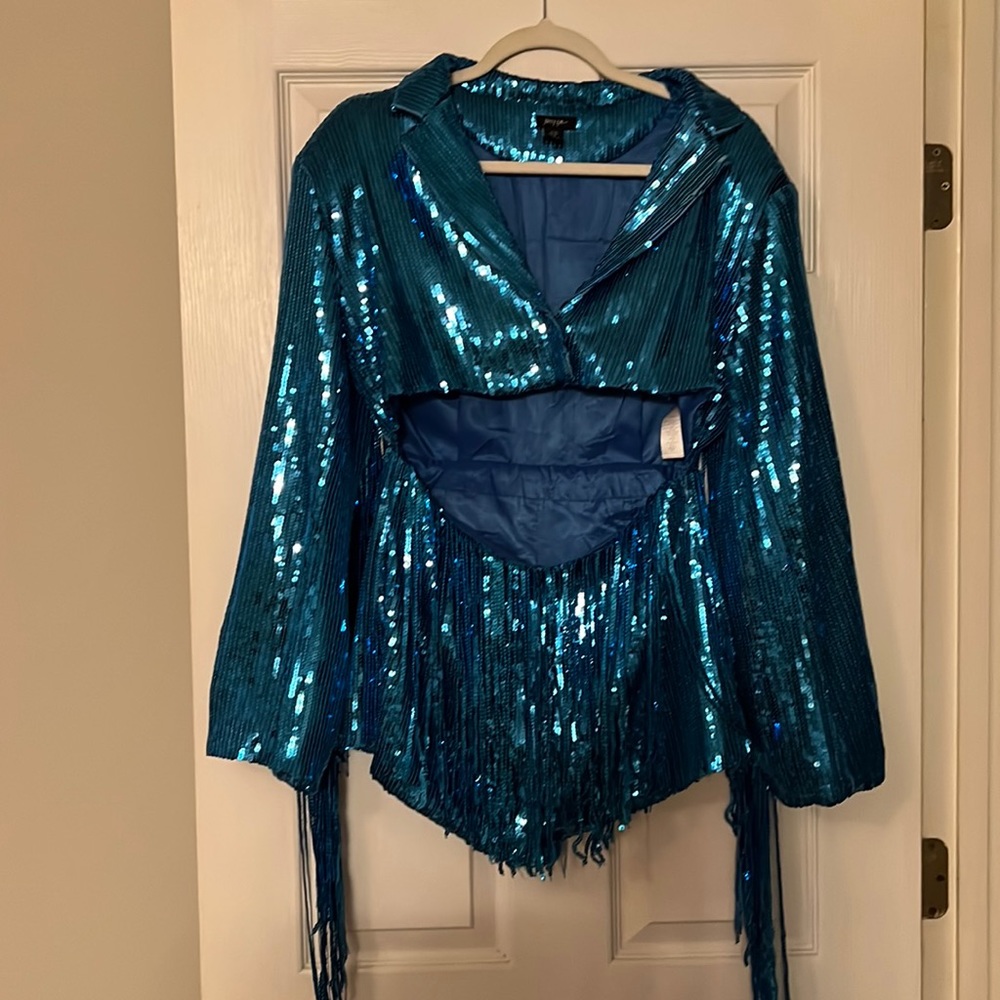 Taylor Swift Eras Outfit. Nasty Gal Sequin Blue Fringe Romper